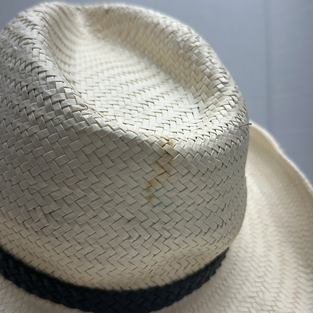 Stetson Cowboy Hat Western Straw Braided Belt Buckle Ivory Black Size Medium - Picture 4 of 10